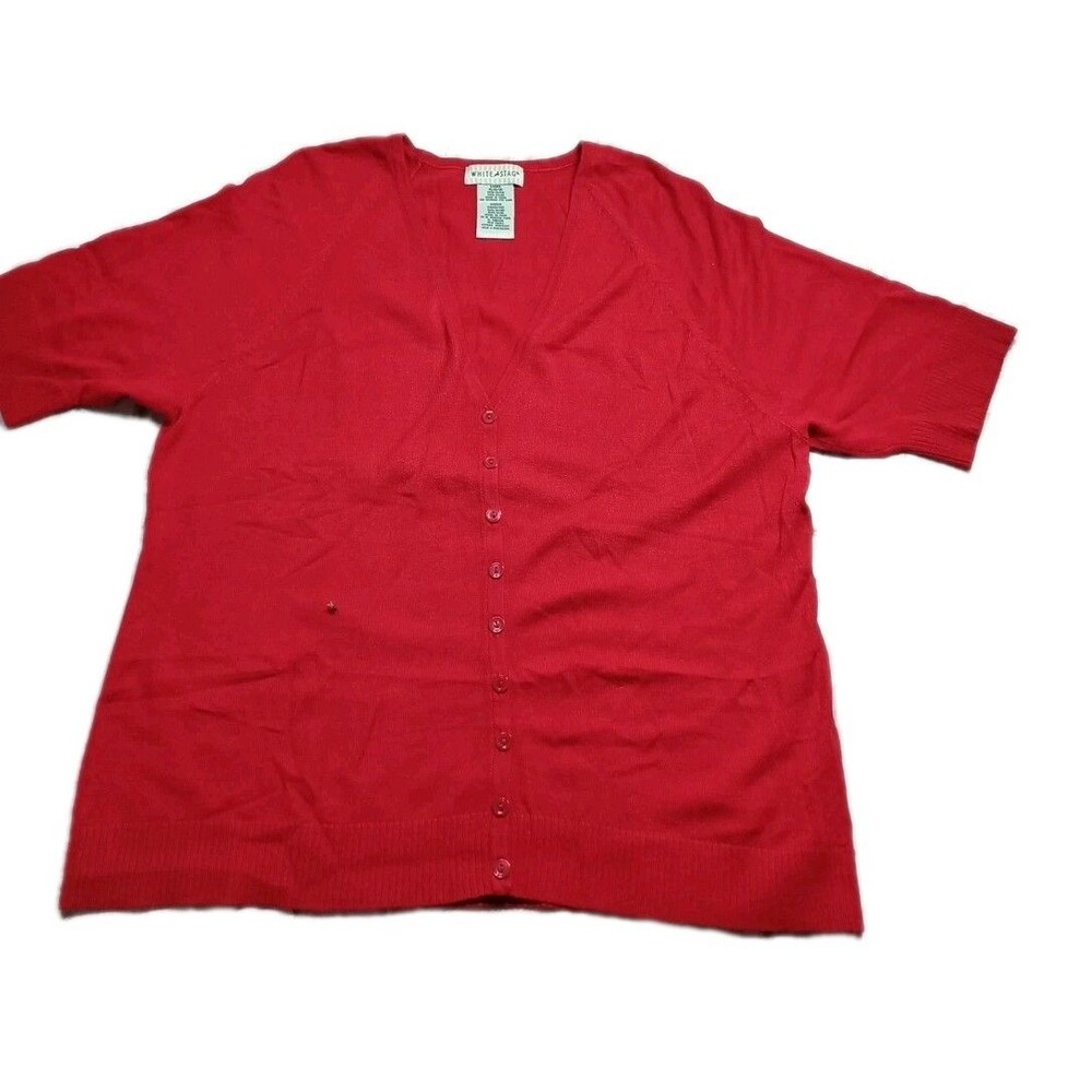 White Stag Women’s VTG  Button-Up  Knit Short Sleeve Cardigan Red Sz. XL
